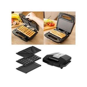 Hoffmans 3 In 1 Waffle Maker Sandwich Barbecue Grill- Black.