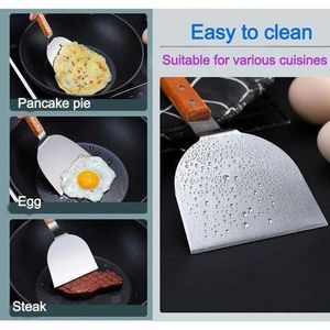 Professional Stainless Steel Wide Turner with Wooden Handle
