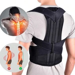 black mesh full-back posture corrector brace