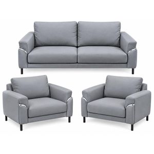 WSOM Soft-LLeather 3 Piece Grey Sofa Set