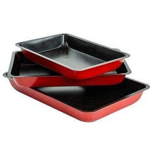 3 Pieces Set Of Non-stick Baking Trays - Black