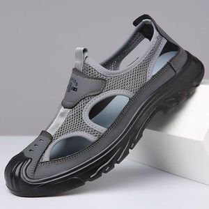 VANHUHU Men's Breathable Sandals Slippers Half Casual Open Shoes Grey