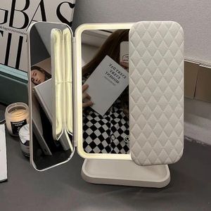 Tri-Fold LED Makeup Vanity Mirror / Touch Control Lighted Desktop Cosmetic Mirror with Storage Base