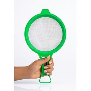 Fine Mesh Plastic Kitchen Strainer – Durable Flour Sifter, Juice & Tea Colander Filter with Comfort Grip Handle (Green)