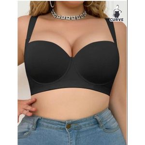 Seamless Black Push Up Bra, Smooth Minimalist Wide Strap Comfortable Lift - Black.