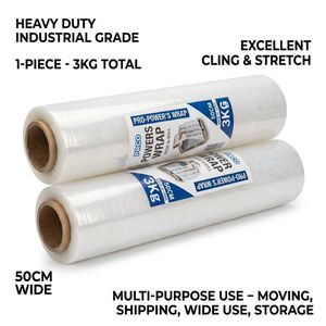 Heavy Duty Pallet Shrink Wrap Roll – 50cm Wide (3kg) – Industrial Grade Plastic Packing Film for Luggage, Boxes & Moving