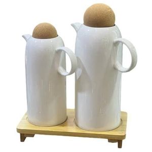 Elegant Ceramic Oil & Vinegar Cruet Set with Wooden Tray