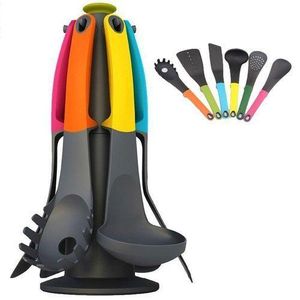 7 Piece Non Stick Kitchen Tool  Silicon Cooking Utensils Serving Spoons laddle Set With Holder Stand- Black.