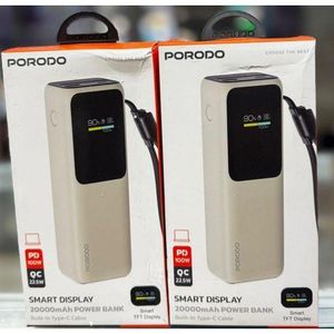 Porodo Smart Display 20000mAh Power Bank with Built-In Type-C Cable