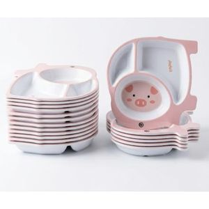 1PC melamine cartoon-shaped divided dining plate for kids. - Pink White.