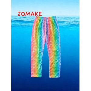 JOMAKE 2-9Y Children's Leggings, Elasticated Waistband, Breathable, Colourful Fish Scale Pattern