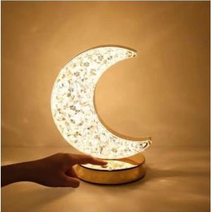 Half Moon Shape Table Lamp Touch Lamp for Bedroom, Living Room, Desk Crystal Half Shape Moon Lamp 
