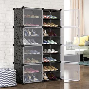 Shoe Rack,Storage 2 Columns 8 Tier Plastic Withdoor Dustproof Removable 32 Pairs of Shoes 