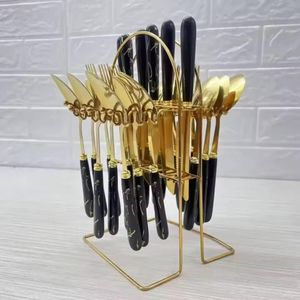 24-piece stainless steel cutlery set with a stand-Multicolour