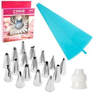 19Pcs Piping Bag and Tips Set, 1 Reusable Pastry Bags With 17 Stainless Steel Decorating Icing Tips & 1 Coupler, Silicone Icing Bags Tips For Cakes Cupcakes Cookies Baking Tools 