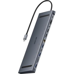 Green Lion 12 IN 1 4K HDMI Ethernet USB-C HUB, 100 Mbps Fast Ethernet, 5Gbps Data Transfer, 100W PD, 1080P 60Hz VGA Port, 3.5 mm Audio Jac, 1080P 60Hz Max VGA Port, 4K@30Hz Resolution - Multicolor 