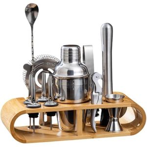 Cocktail shaker set with bamboo stand