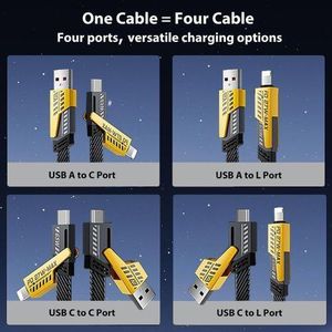 Ofia USB C Cable Lightning Cable 65W 4 in 1 Charging Cable, Flat Braided USB C Charger Cord with Data Transfe, Multi Charging Cable Combo Type C/USB A/Lightning Port for iPhone iPad & Most Devices- multicolor