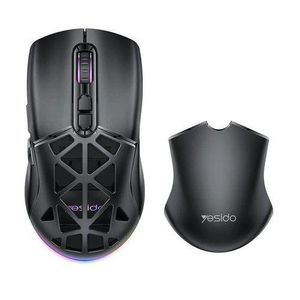 Yesido Rechargeable Wireless Mouse with 6400 DPI Adjustable Sensitivity, 7 LED Lighting Effects, BT5.1 & 2.4G Dual Modes, 650mAh Battery for Windows/Mac, 7 Programmable Keys - Black