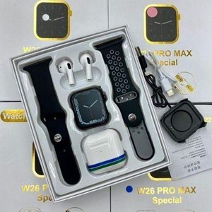 W26 Pro Max Smart Watch Series 8 + Free Earbuds and 2straps- Black