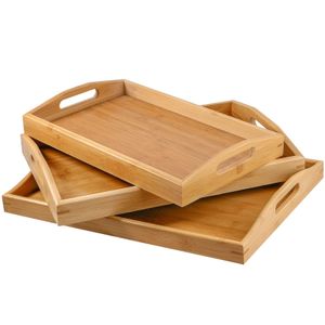 Pack Bamboo Wooden Serving Platter Tray Set