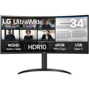 LG 34WR55QK Curved Monitor, 34 inch  VA Display, WQHD Resolution, 100Hz Refresh Rate, 5ms Response Time, 16.7m Color Display,, USB Type-C with 65W Power Delivery, Black