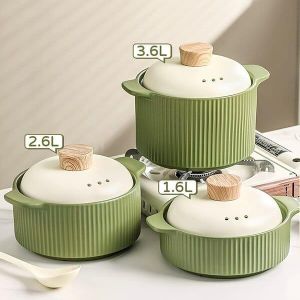 3 Piece Ceramic Casserole Dish with Lid, Non-Stick Ceramic Cooking Pot Heat-Resistant Cooking Casserole, Earthen Pot, Cookware with Lid, Oven Safe, Heat Resistant