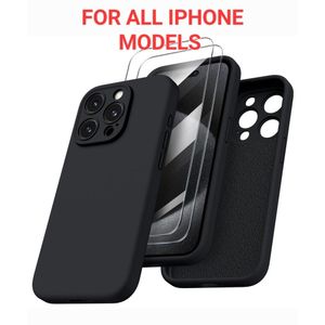 All Iphone Models Silicone Case/Cover From Iphone 16 15 14 Series Iphone 13 12 11 Series Liquid Soft Silicone Phone Case/Cover With Free Screen Protector Black