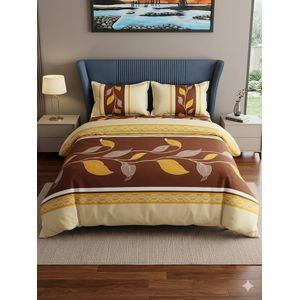 Grace Foam 5*6 Duvet Set, 1 Duvet  1 Bedsheet & 2 Pillows Cases -Cream,Brown