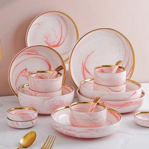 32Pcs Microwave Ceramic Pates Bowls Spoons Restaurant Dinnerware Gift Set Porcelain With Gold Rim Box