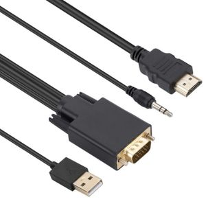 VGA to HDMI Converter Cable 1080P – 1.8M VGA Male to HDMI Male Adapter with USB Power & 3.5mm Audio, for PC Laptop to TV Monitor Projector - BLACK