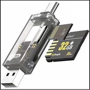 GD-DK006 Type-C & USB-A Output 4 in 1 OTG Memory Card Reader USB SD Card Reader for PC, Micro SD Card to USB Adapter, Transparent Housing Dual USB and USB-C Plug Micro USB & USB 2.0 – Supports SD/TF Cards Card Reader for Camera Memory Card Reader