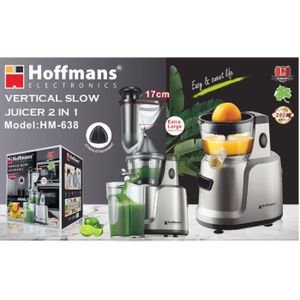 Hoffmans  2-in-1 Vertical Slow Juicer Cold Press Masticating Juicer with Extra-Wide Feed Tube & Citrus Attachment (280W) HM-638 - Silver & Black