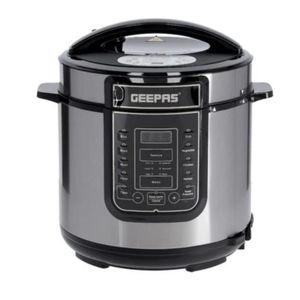 Geepas GMC 5326 ,6L Electric Pressure Cooker with 14 Different Cooking Modes - Silver, Black.