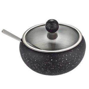 Contemporary Speckled Condiment Bowl with Glass Lid and Spoon - Multicolor