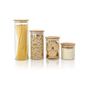 4 Piece Glass Rice Cereal Food Storage Container Organizer Jars - Colorless.