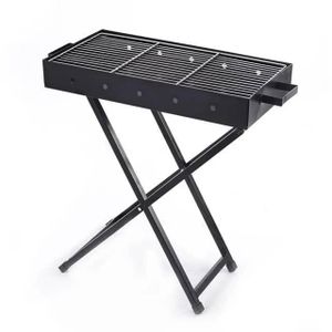 80x30cm Heavy Duty Foldable Bbq Stand With Kabab Smoker Grill Durable Iron Construction Barbecue Charcoal Grill, Folding Tabletop Kabab Smoker For Patio, Garden Outdoor Camping -Black