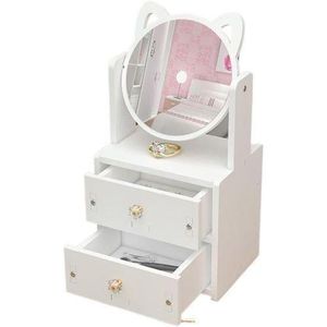 Cat-Eared Cosmetic Organizer with Mirror and Drawers - Multicolor