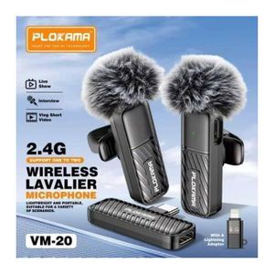 PLOKAMA  VM20 Mic Wireless Clip-on Microphone Lavalier HP Plug & Play Dual Mic & Play Dual Mic Type C & Lightning