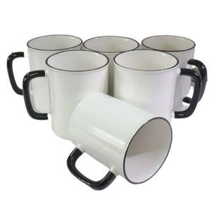 6 Pieces Of Black Handle Coffee Tea Cups Mugs- White