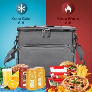 10L Insulated Lunch Bag Organizer Reusable Leakproof Lunch Bag Portable Thermal Preservation Bag Hand Bill Shoulder Bento Lunch Box Bag with Adjustable Shoulder Strap and Multiple Pockets, Collapsible Cool Bags for Picnic, Camping, School, Work