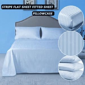 6pcs Fitted Egyptian cotton bedsheets- Blue- with invisiblestripes( 2 bedsheets, 4 pillow cases)