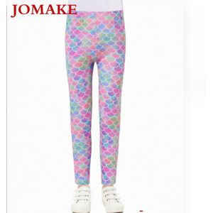 JOMAKE Long trousers for children aged 2-9, pink fish scale pattern, tight-fitting leggings