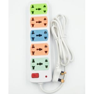 5-Way Universal Extension Socket Power Strip With Switch & Surge Protection - 220V - 10A - Multi Plug Extension Cable - 2M