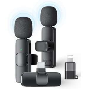 K9 2 Pack Wireless Lavalier Microphone for iPhone iPad and Android Phone, Lapel Mic Plug and Play Wireless Mic Noise Reduction Mini Microphone for Video Recording Interview Podcast Vlog