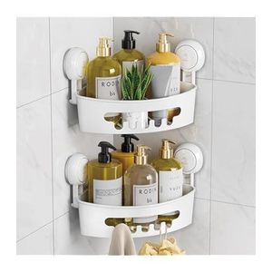 Corner Shower Caddy Bathroom Shower Shelf Storage Basket Wall Mounted Organizer for Shampoo, Conditioner, Plastic Shower Rack for Kitchen & Bathroom, Drill-Free Removable
