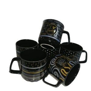 6 Pieces Of Silver And Gold Printed Coffee Tea Cups  Mugs- Black