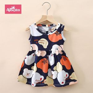 Arsuxeo Baby Girls Dress Sleeveless Cute Print Cartoon Kids Princess Dresses Cotton Children Sundress Clothes