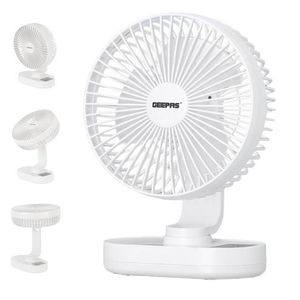 Geepas  8-inch Rechargeable Fan with Night Light 3 Speed Settings Rechargeable Lithium Battery with 3 Blade Fan with Adjustable Head-White