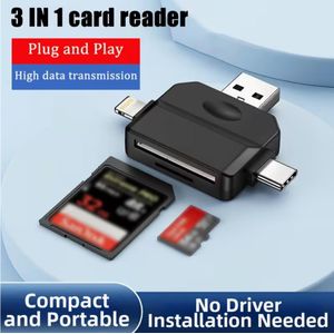 3-in-1 USB/Type-C/for iPhone Adapter Compatible for SD/TF Card Reader - Plug & Play Multifunctional Interface Converter